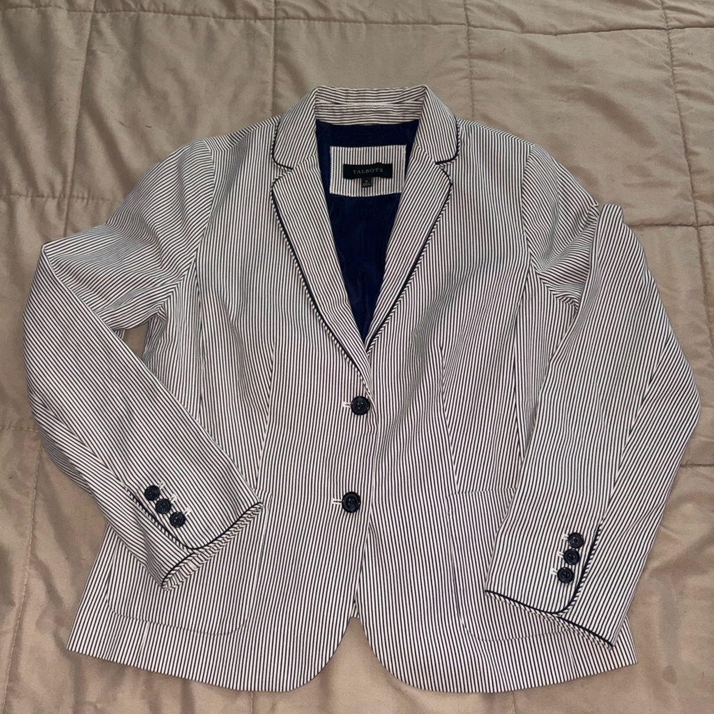 Talbots Navy and White Striped Blazer